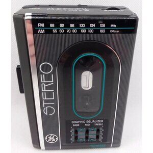 GE Am Fm Stereo Radio Audio Cassette Player Portable Model 3-5474A 1980s Vintage